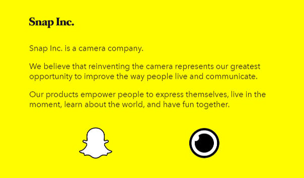 The message on Snap Inc.'s front page.