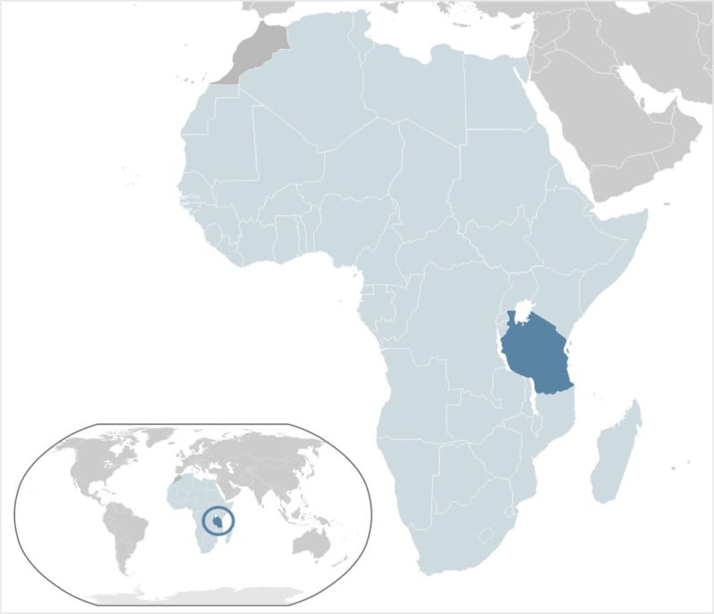 The location of Tanzania in Africa.