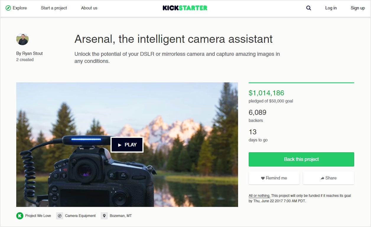 Arsenal Tops $1 Million on Kickstarter for Its Smart Camera Helper ...