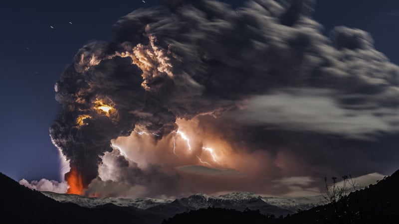 real volcanoes erupting with lightning