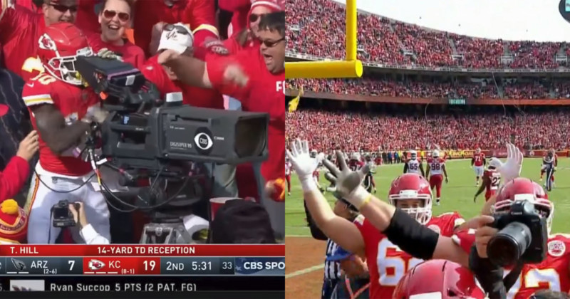 Nfl Player Hijacks Tv Camera For Td Celebration Films Own Flag