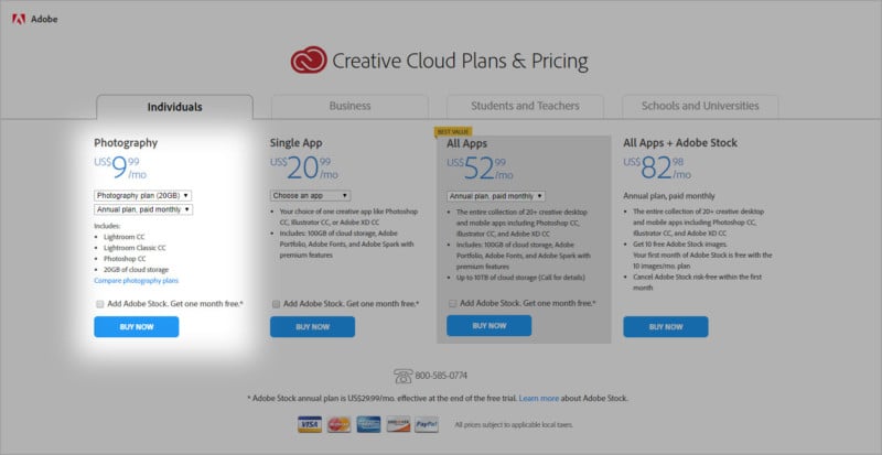 discounted plan for adobe creative cloud photography plan