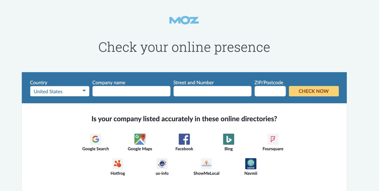 Present countries. Moz local check Business listing.