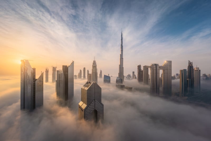 dubai skyscraper clouds