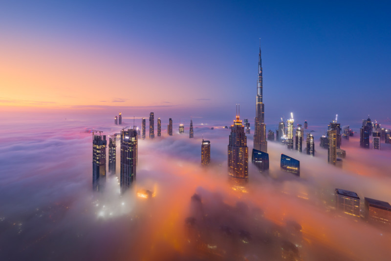 dubai skyscraper clouds