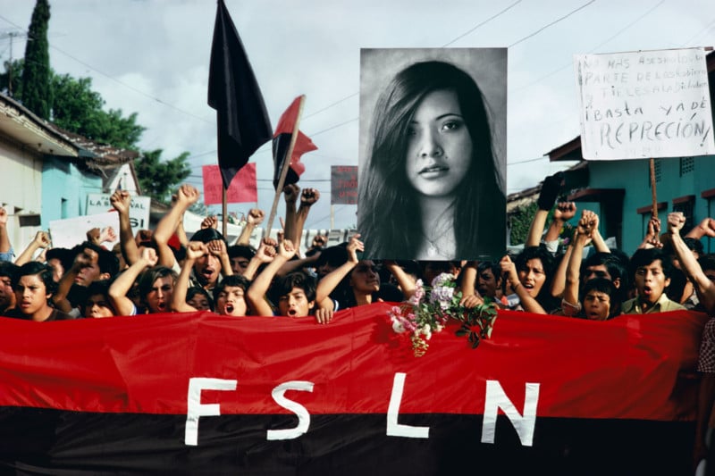 NICARAGUA. Jinotepe. A funeral procession for assassinated student leaders. Demonstrators carry a photograph of Arlen Siu, an FSLN guerrilla fighter killed in the mountains three years earlier.