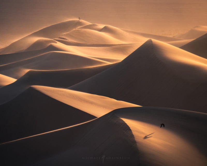 Desert Dune cliff sand landscape with clean blue sky. Minimal