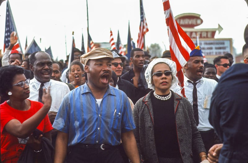 Credit: Ben Martin.: Coretta and Martin Luther King lead marchers on the fourth day of the march from Selma to Montgomery
