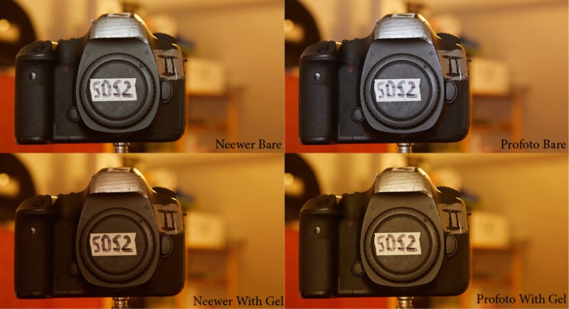 Comparison photos of Profoto and Neewer color gels