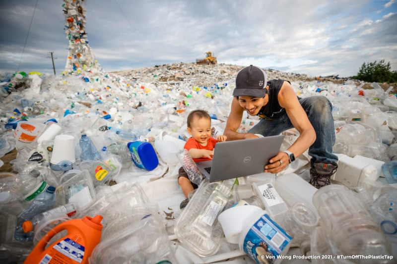 Photographer Sheds Light on Plastic Pollution with a Giant Floating Faucet