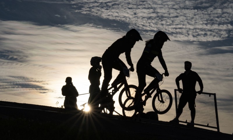 Silhouette of BMX bikers