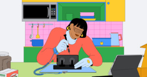 Illustration of a customer repairing their own iphone