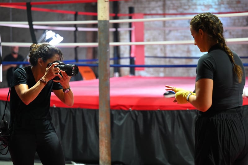 Photographer Jennifer Pottheiser photographing a boxer with the Nikon Z9