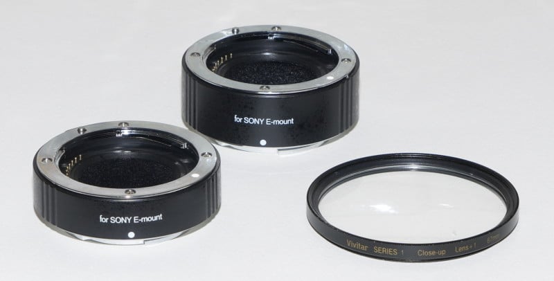 Camera lens extension tubes and a diopter lens