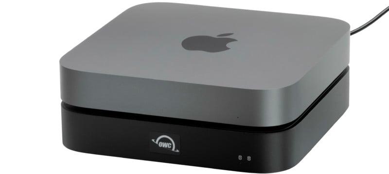 Mac Mini on top of the OWC MiniStackSTX