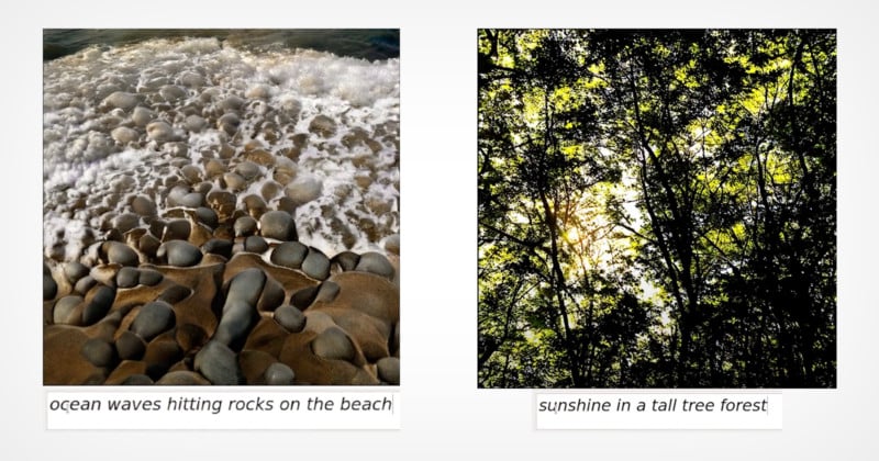 Two examples of text descriptions being used to create photos with an AI model