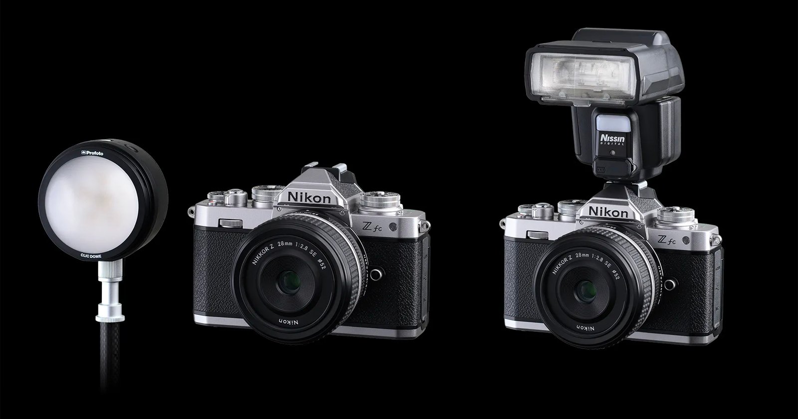 Nikon Z fc cameras along with Nissin and Profoto lighting products