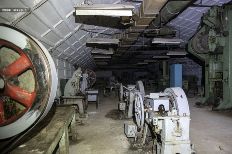 Ammo-making equipment in an underground tunnel