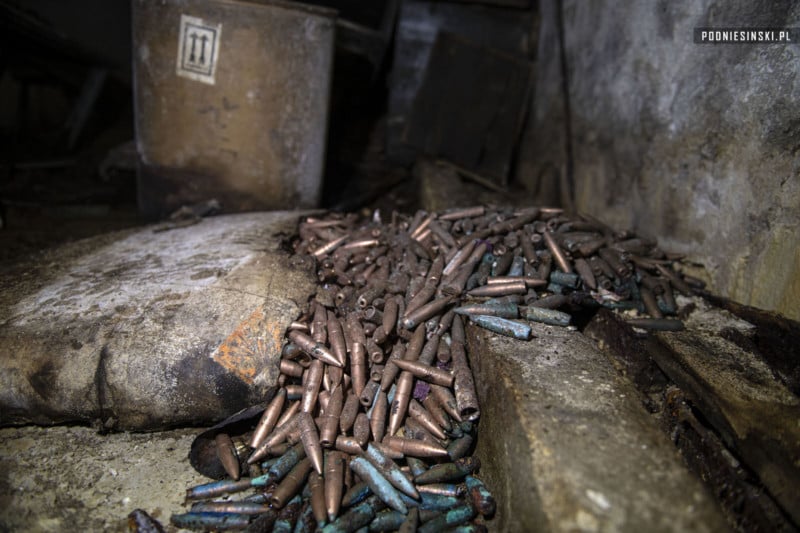 Old ammo cartridges in an underground factory