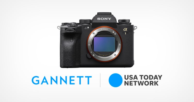Sony Alpha 1 above the Gannett and USA Today logos
