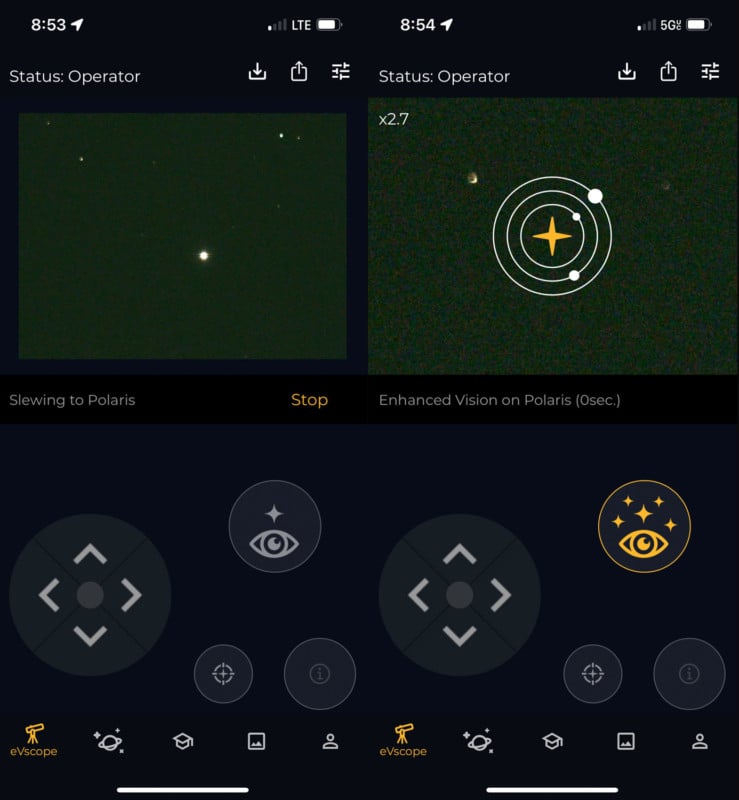 Unistellar Mobile App - Slewing to Polaris