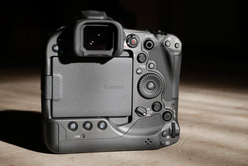 Canon EOS R3 back with screen protected.