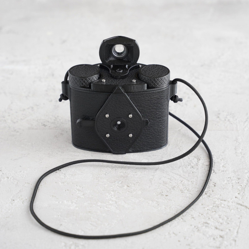 A black medium format camera
