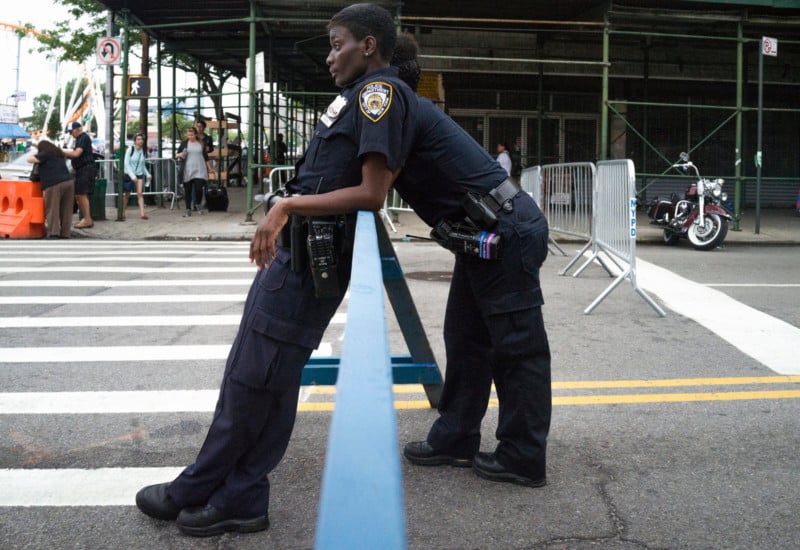 An optical illusion with police officers in New York City