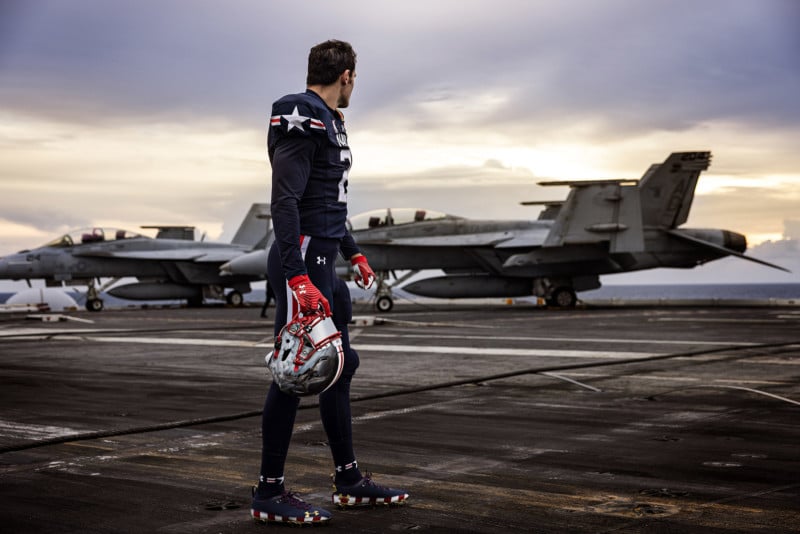 Photographing Navy's 2021 uniform on an aircraft carrier