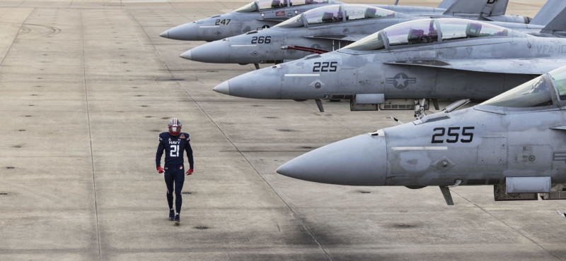 Photographing Navy's 2021 uniform on an aircraft carrier