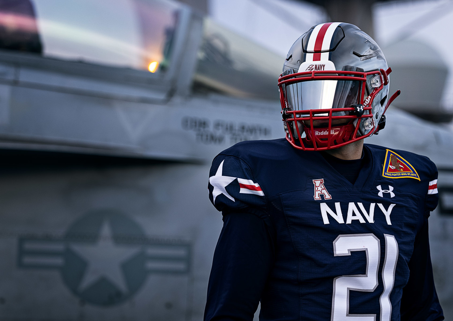 Photographing the 2021 Navy Football Uniform on an Aircraft Carrier