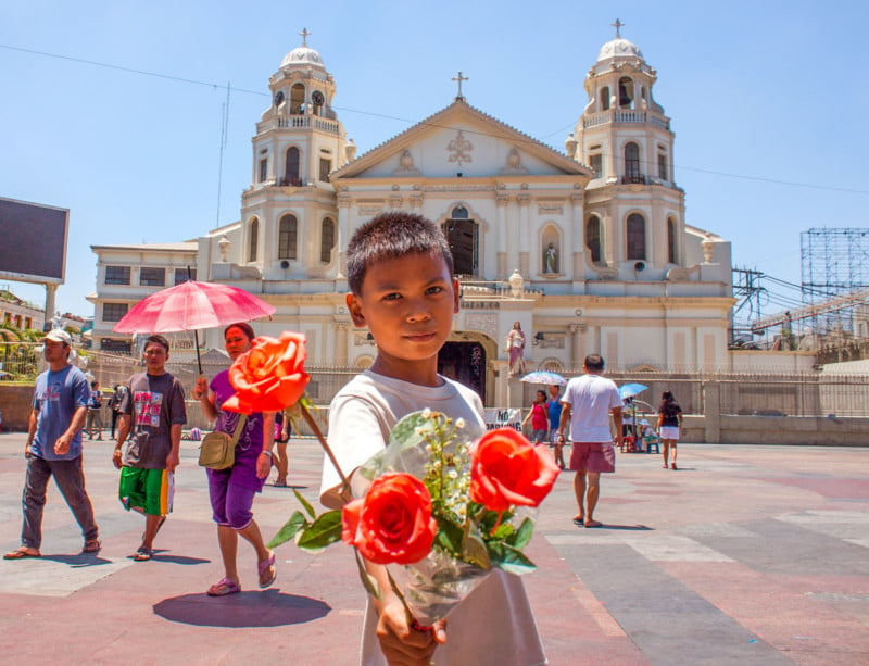 Kid selling flowers 