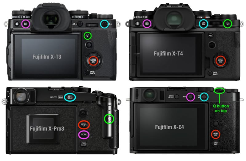 Comparing the interfaces of various Fujifilm cameras