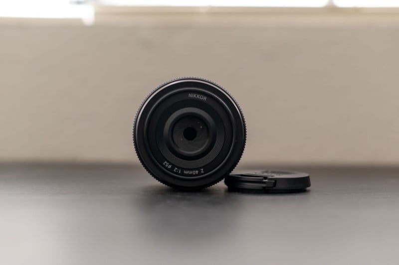A front view of the Nikon Z 40mm f/2 lens