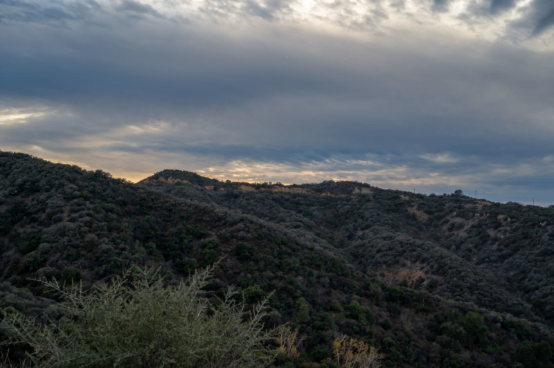 A photo of a landscape at sunset