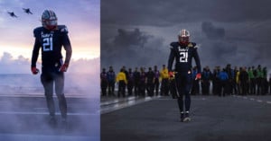 Photographing Navy's 2021 uniform on an aircraft carrier