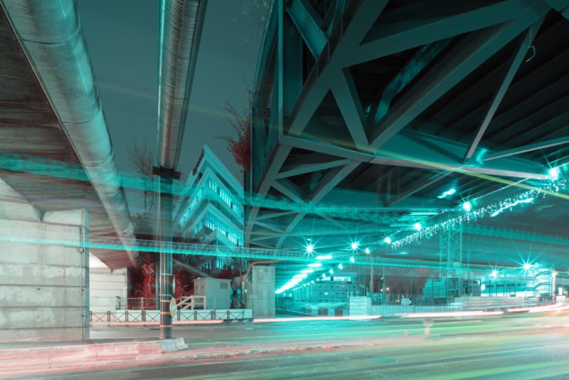 A nighttime infrared cityscape photo by Pierre-Louis Ferrer