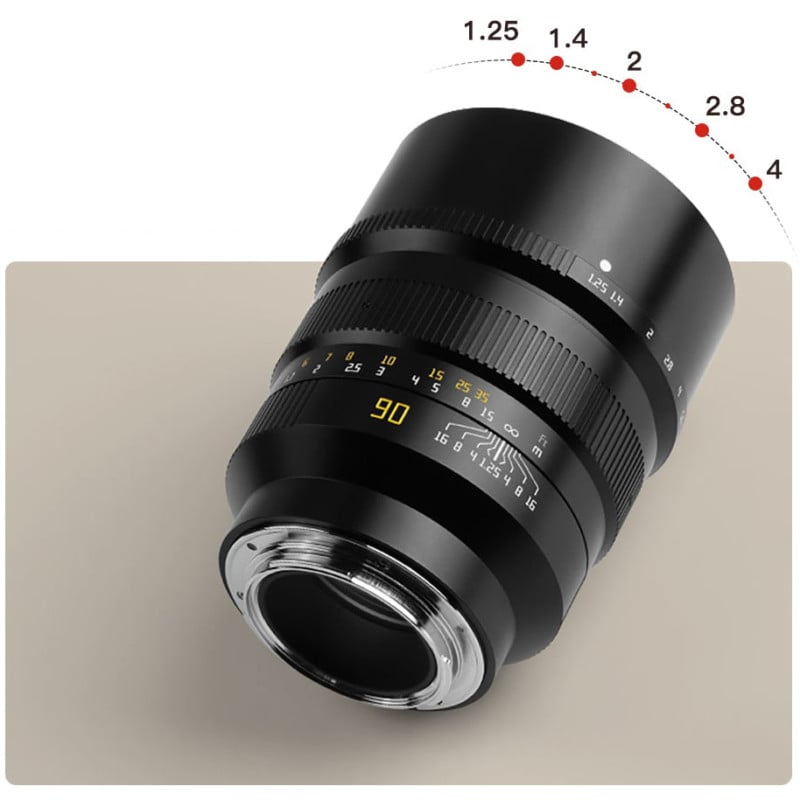 The click ring for adjusting aperture on the TTArtisan 90mm f/1.25 lens for mirrorless cameras