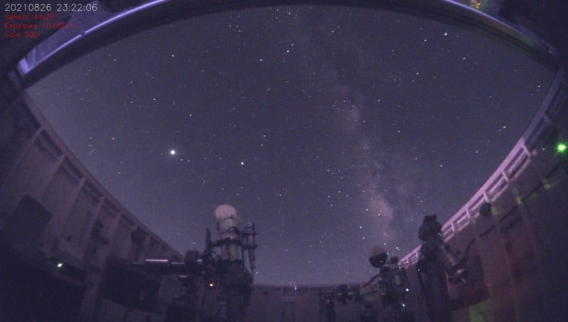 telescopes pointed at the night sky