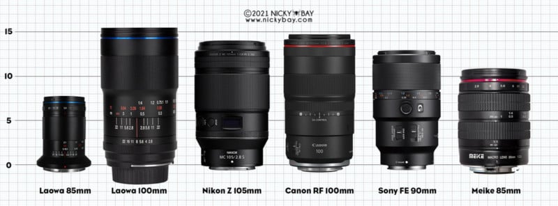 A size comparison between camera lenses