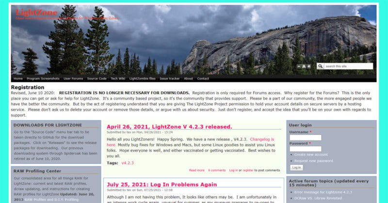 A screenshot of the LightZone software homepage