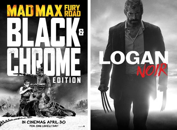 The movie posters for Fury Road Blood and Chrome and Logan Noir