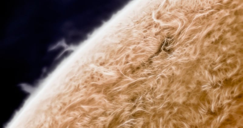 A photo showing the twisted surface of the Sun