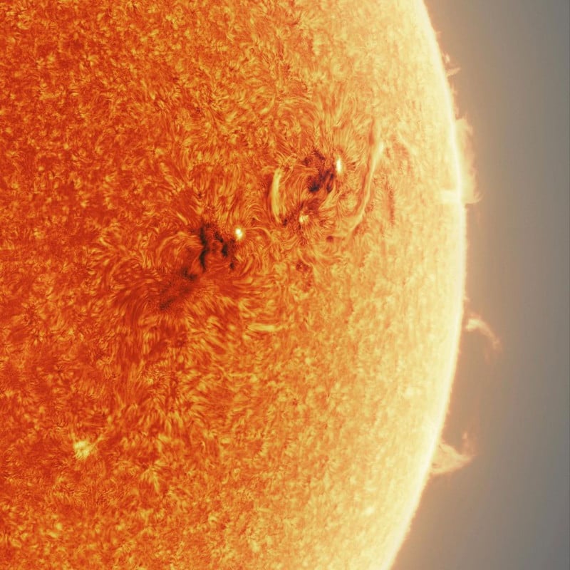 A cropped photo showing details of the Sun
