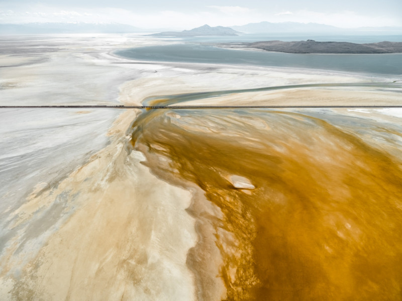 An abstract aerial photo of salt evaporation ponds at the Great Salt Lake in Utah