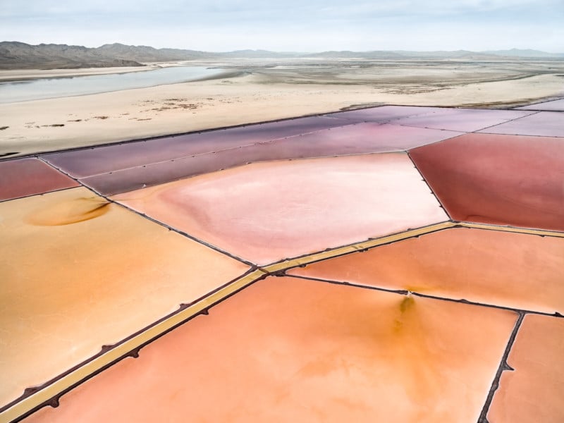 An abstract aerial photo of salt evaporation ponds at the Great Salt Lake in Utah