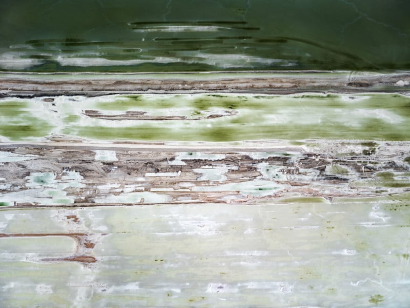 An abstract aerial photo of salt evaporation ponds at the Great Salt Lake in Utah