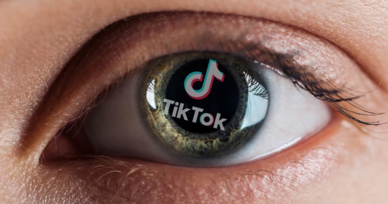 An eyeball with the TikTok logo reflected in it
