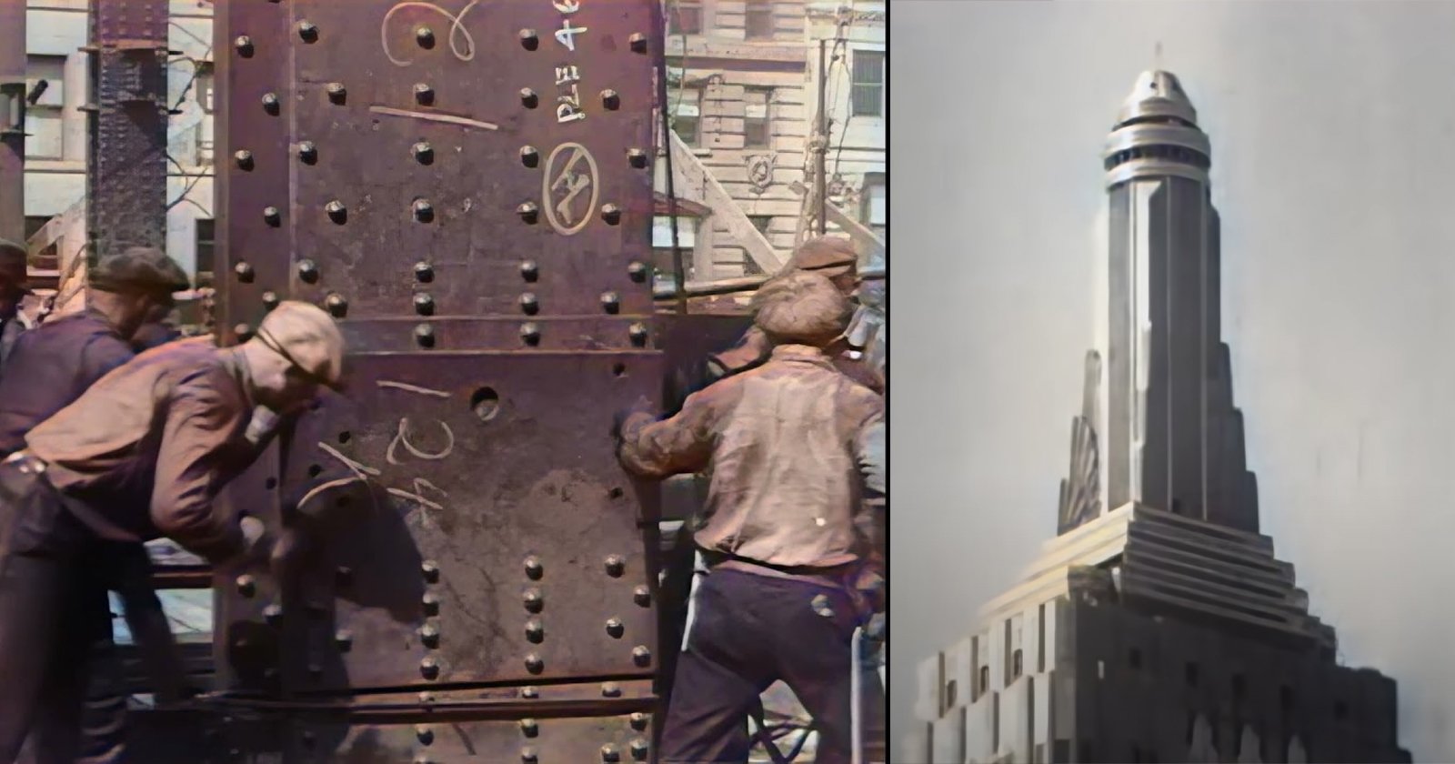 Stunning footage of the construction of New York's Empire State Building in color (opened in 1931)