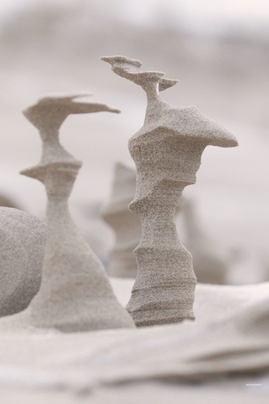 Frozen sand formations on the beach of Lake Michigan